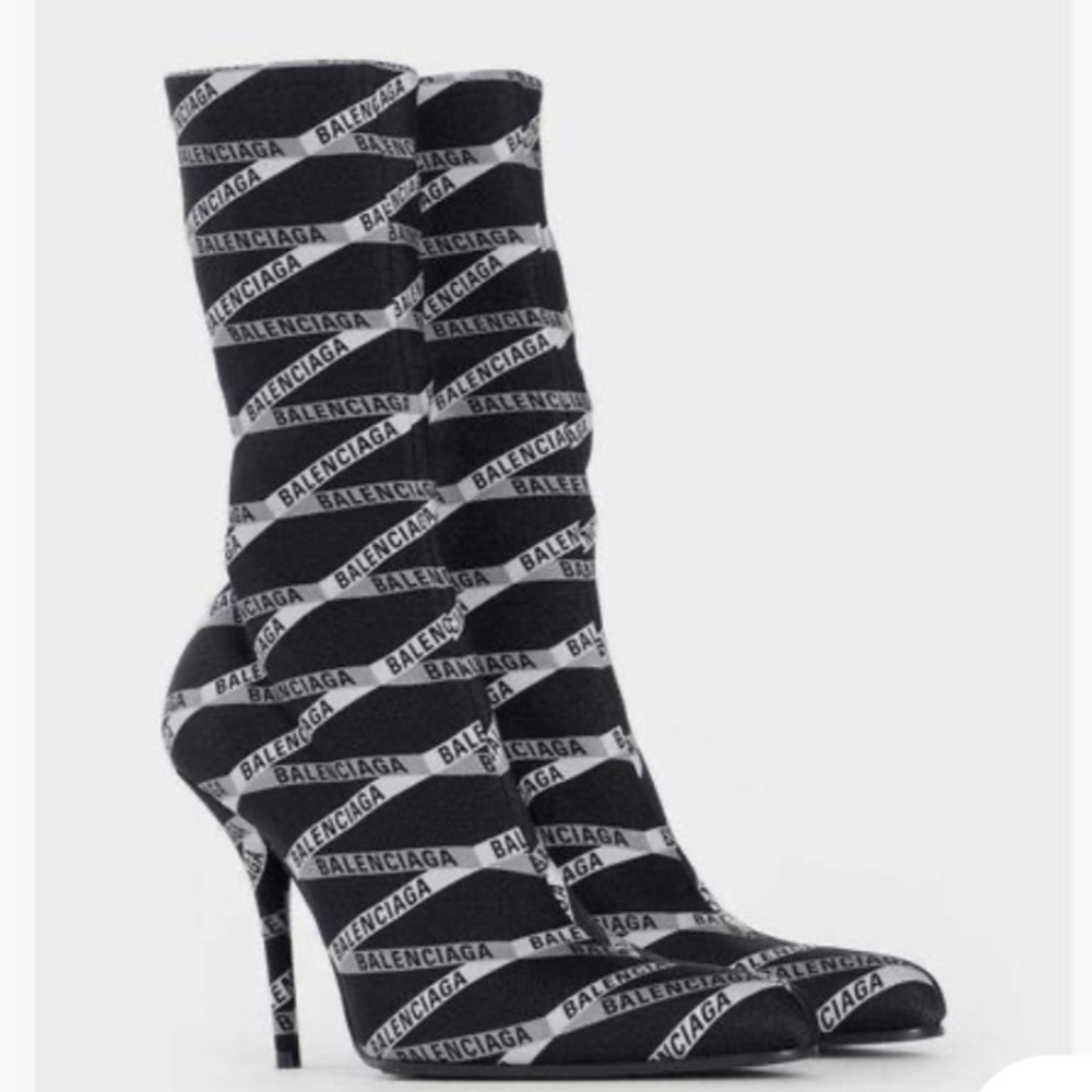 BALENCIAGA Black Monogram Pointy Toe Sock Bootie, 9.5, NWT - Picture 11 of 16